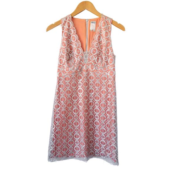 Ali Ro Eyes on You Orange Silver Metallic Lace Party Dress Size 4 Cocktail - Picture 8 of 9